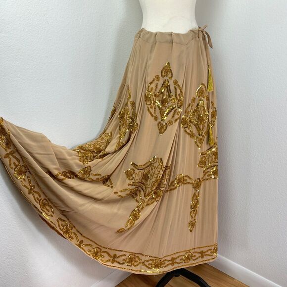 Soft Surroundings Mocha Gold Sequin Full Maxi Skirt Large Festival Gypsy Fairy - Picture 5 of 13